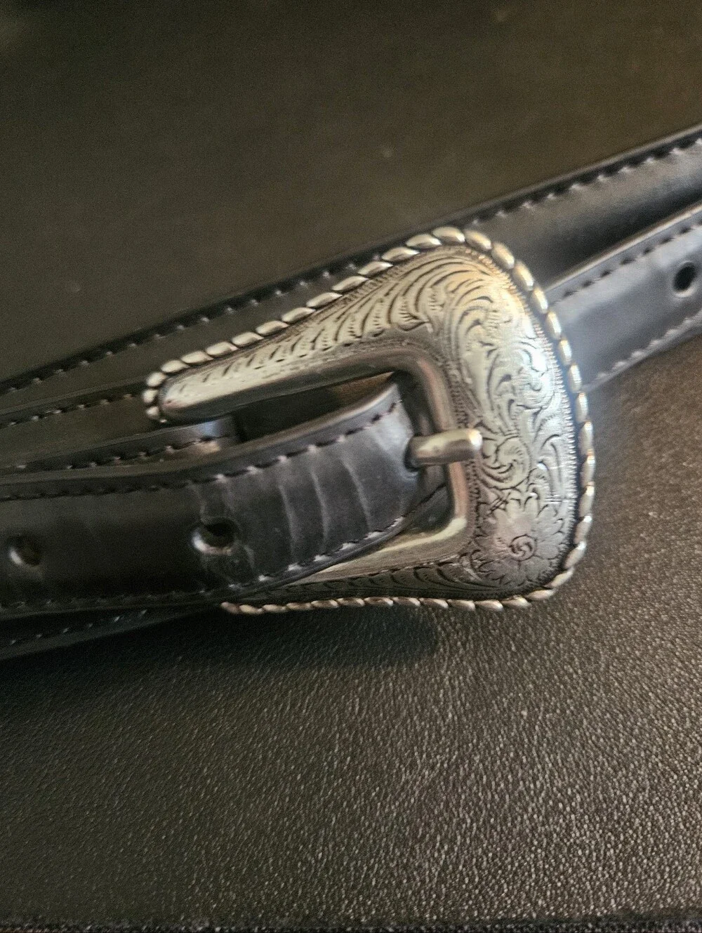 Vintage 90's Nocona Men's Western Top Hand Ranger Black Leather Belt Size 42